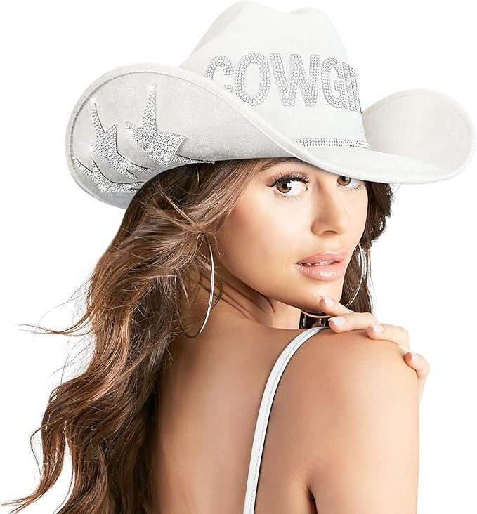 Keilin Cowboy Hats for Women Rhinestone Cowgirl Hat Felt Western Hat Nashville Bachelorette Party... | Amazon (US)
