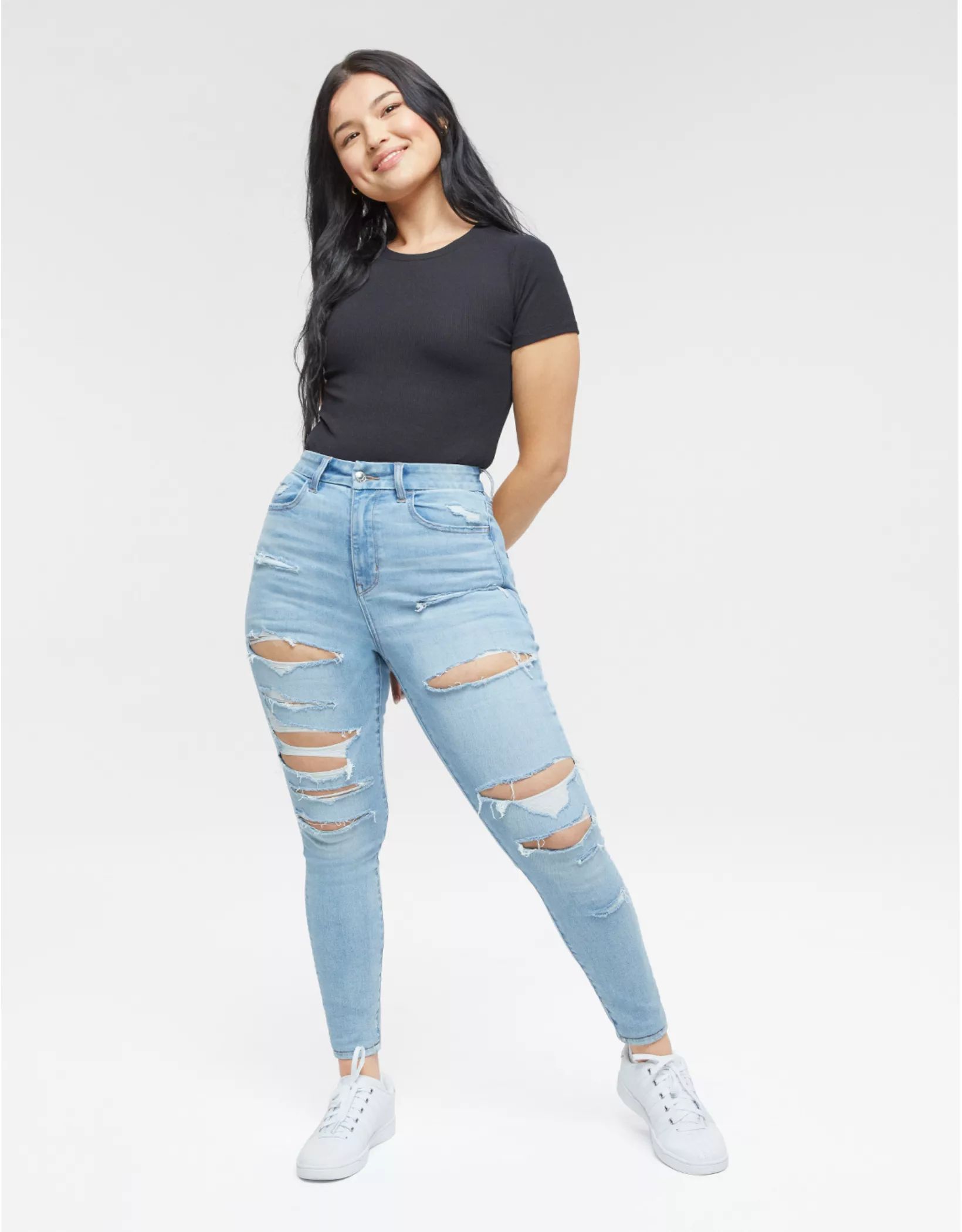 AE Ne(x)t Level Ripped Curvy Super High-Waisted Jegging | American Eagle Outfitters (US & CA)