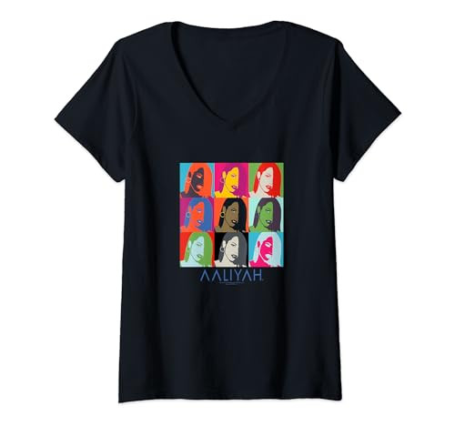 Womens Ripple Junction x Aaliyah Abstract Color Grid R&B Music Fan V-Neck T-Shirt | Amazon (US)