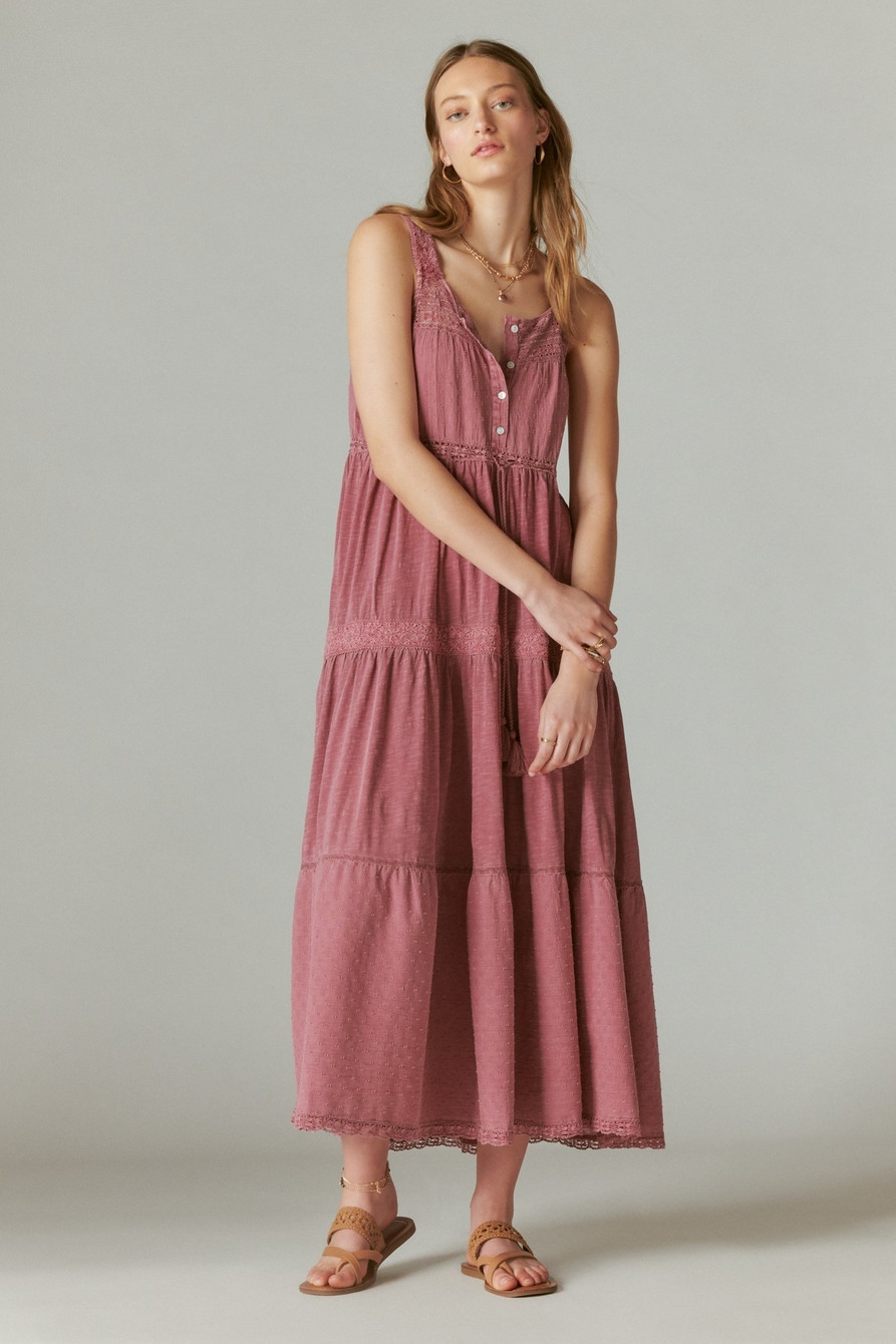 lace tiered knit maxi dress | Lucky Brand