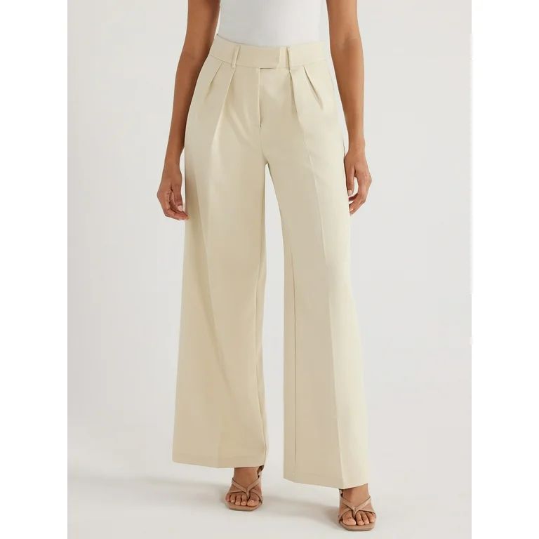 Scoop Women's High Waist Pleated Wide Leg Crepe Pants, 31.5" Inseam, Sizes 0-18. - Walmart.com | Walmart (US)