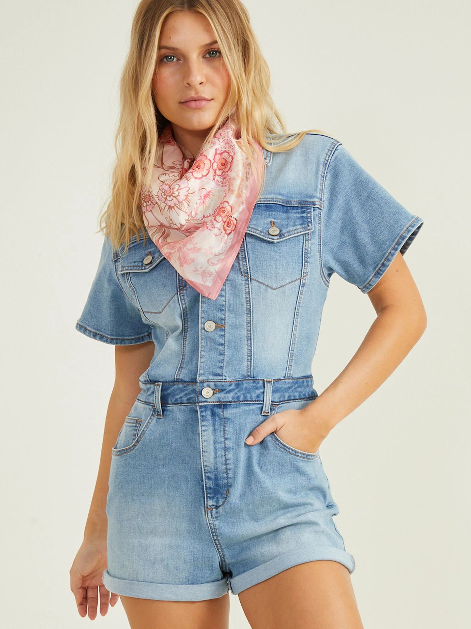 Amber Denim Romper | Altar'd State