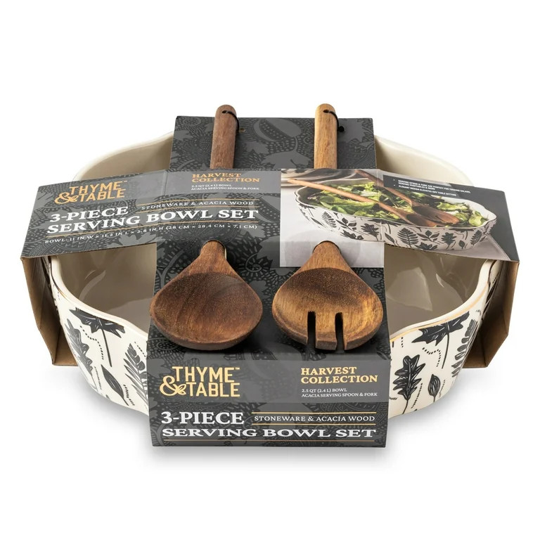 Thyme & Table Harvest 3-Piece 2.5 QT Serving Bowl with Acacia Serving Spoon and Fork Set | Walmart (US)