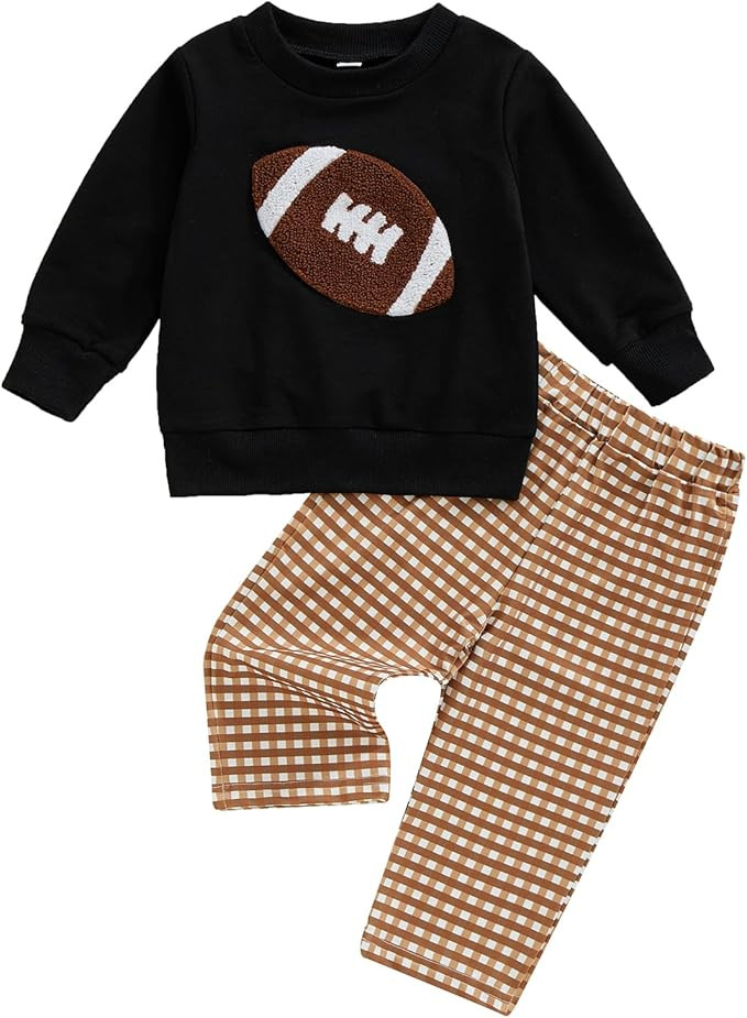 Toddler Baby Boy Football Outfit Football Embroidery Sweatshirt Pullover Casual Jogger Pant 2Pcs ... | Amazon (US)