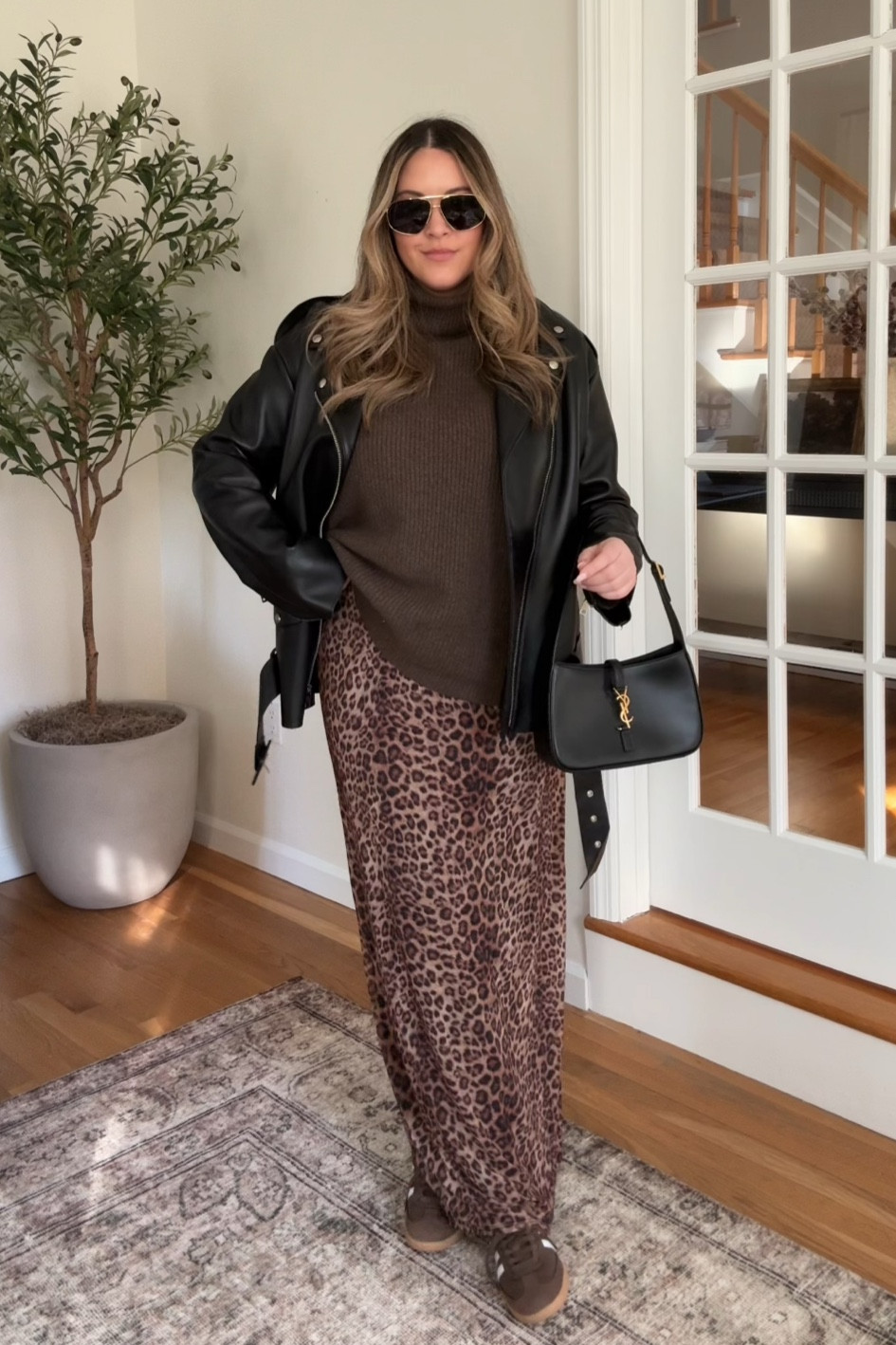 DAY 9 | 10 days of chocolate brown inspired outfits. M in everything! Sweater runs slightly oversized so no need to size up if that’s the look you’re going for. 

chocolate brown outfits, winter outfits, elevated winter outfit, leather jacket outfit, transitional outfit, adidas samba outfit, leopard skirt, maxi skirt outfit 

#LTKFindsUnder100 #LTKSeasonal #LTKStyleTip