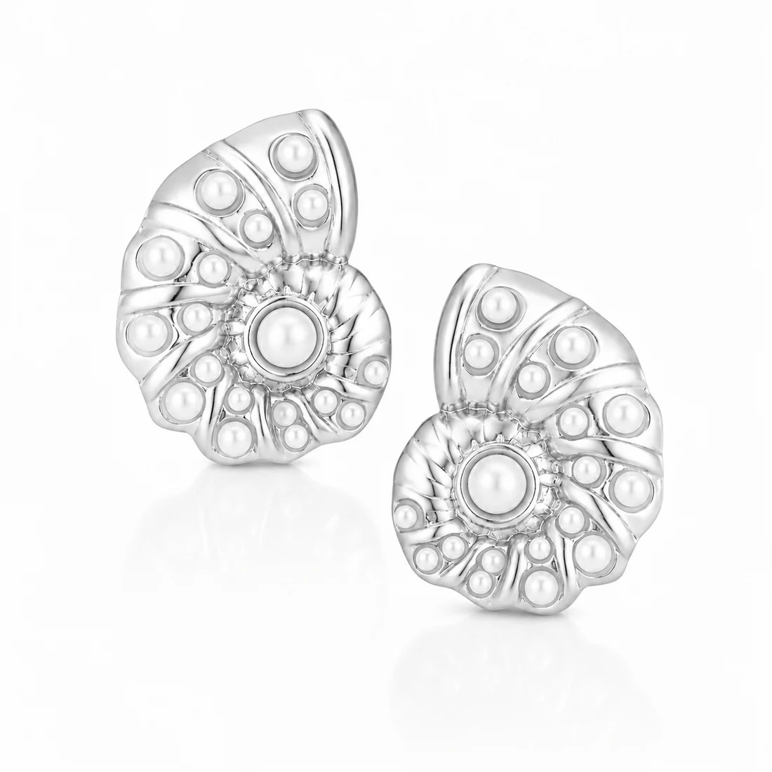 Coral Shell Pearl Stud Earrings | Bohomoon UK