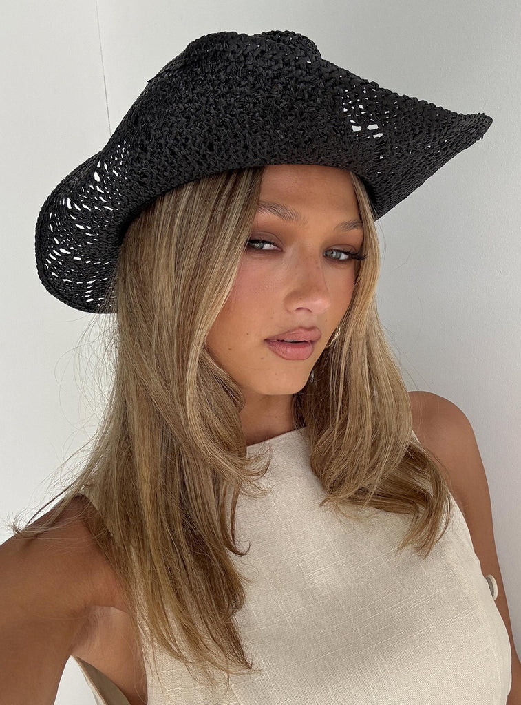Avyanna Straw Cowboy Hat Black | Princess Polly US