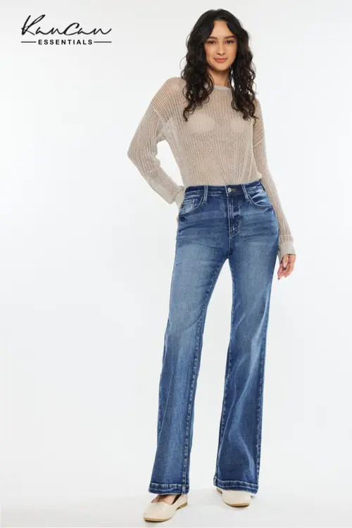 KanCan Avonlea Essentials High Rise Wide Leg Flare Jeans in Dark Wash at Nordstrom, Size 27 | Nordstrom