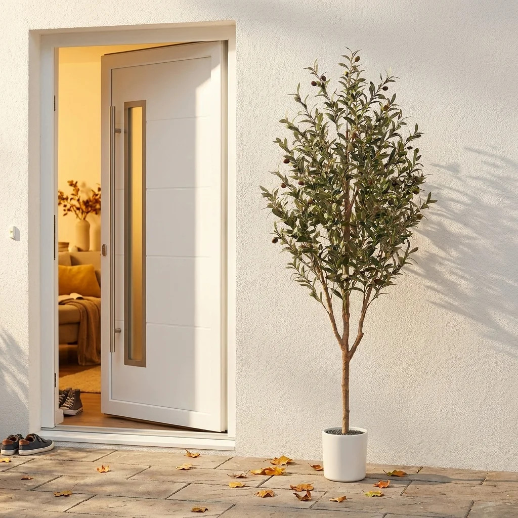 71" 6FT Tall Faux Olive Tree, Realistic Artificial Olive Plant with Full Dense Leaves and Natural... | Wayfair North America