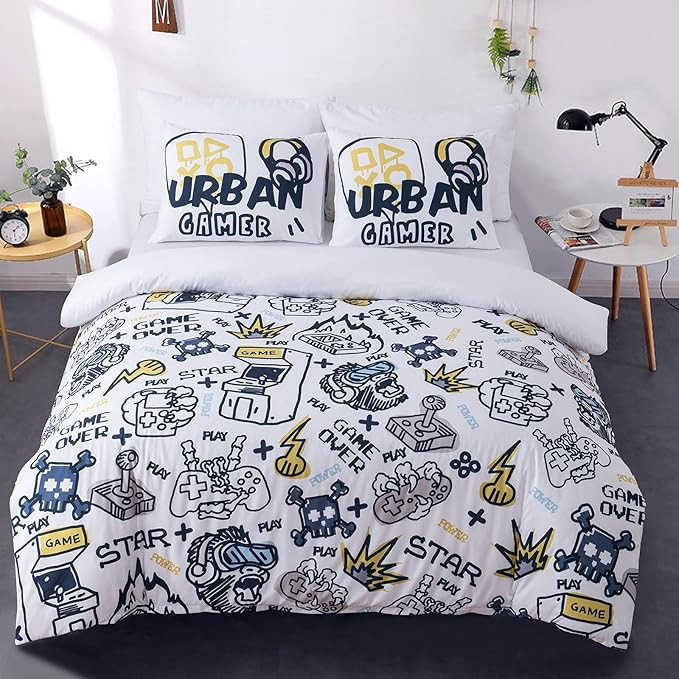 Duvet Cover Soft and Breathable Brushed Microfiber with Zipper Closure & 4 Corner Ties Gaming Tee... | Amazon (US)
