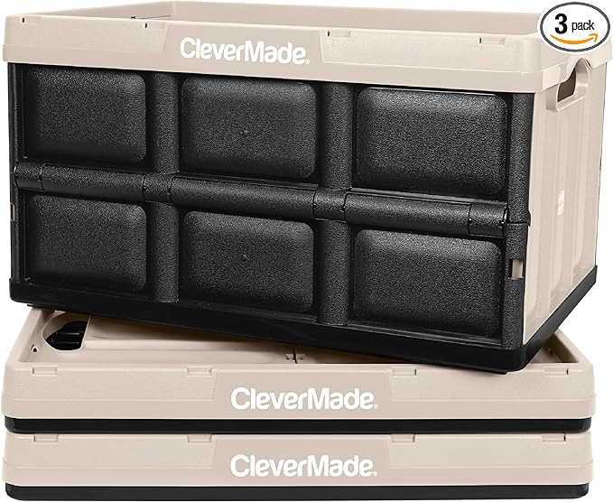 CleverMade 46L Collapsible Storage Bins - Folding Plastic Stackable Utility Crates, Solid Wall, N... | Amazon (US)