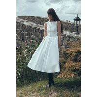 Monika Gathered Waist Cotton Midi Dress - White I MESHKI I Size L | MESHKI US