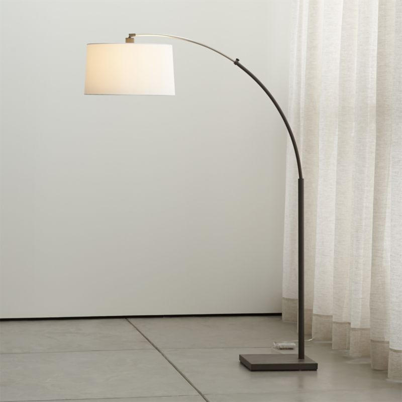 Dexter Arc Corner Floor Lamp with White Shade + Reviews | Crate & Barrel | Crate & Barrel
