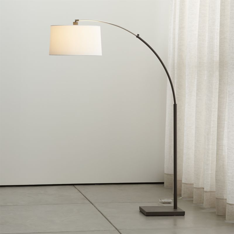 Dexter Arc Corner Floor Lamp with White Shade + Reviews | Crate & Barrel | Crate & Barrel