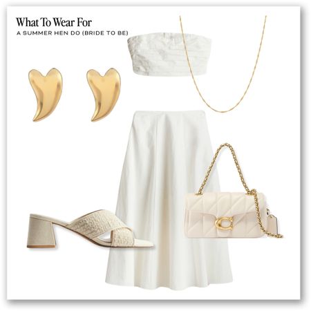 Summer hen do outfit 🤍 

Midi skirt, partywear, cropped top, heeled mules, white outfit, coach bag, bride to be 

#LTKstyletip #LTKparties #LTKSeasonal