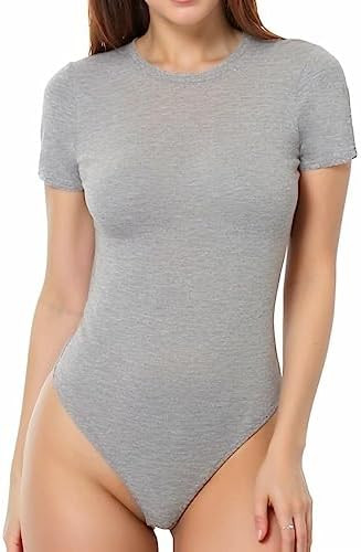 MANGOPOP Women's Round Neck Short Sleeve T Shirts Basic Bodysuits | Amazon (US)