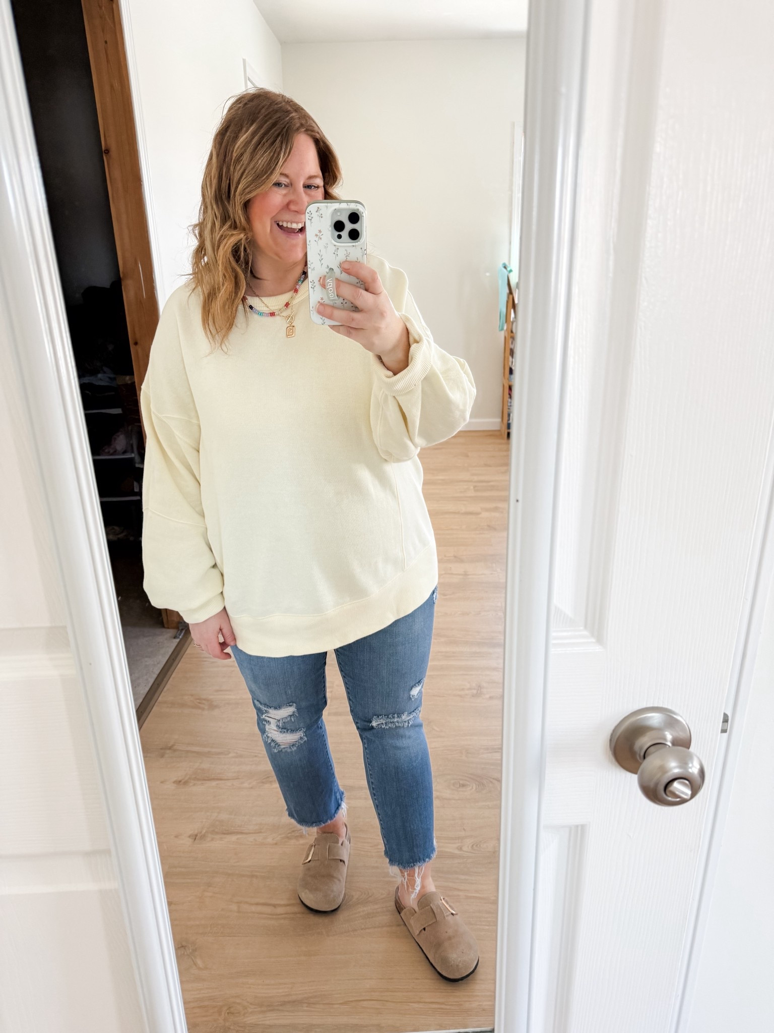Wearing a large in my butter yellow aerie pullover.  My maternity jeans are older  

#LTKBump #LTKMidsize #LTKSeasonal