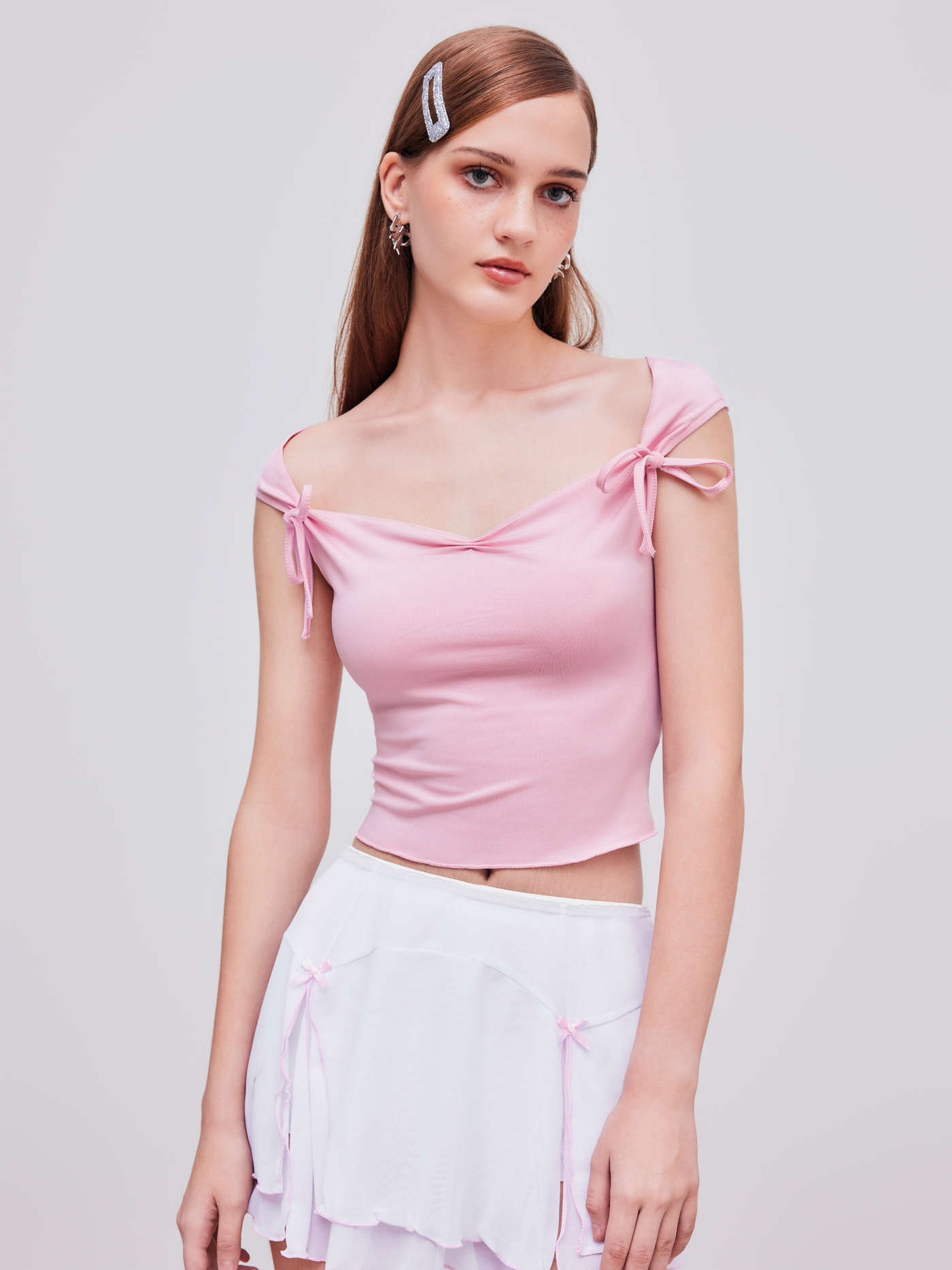 Ruched Lettuce Trim Bowknot Crop Cami Top | Cider