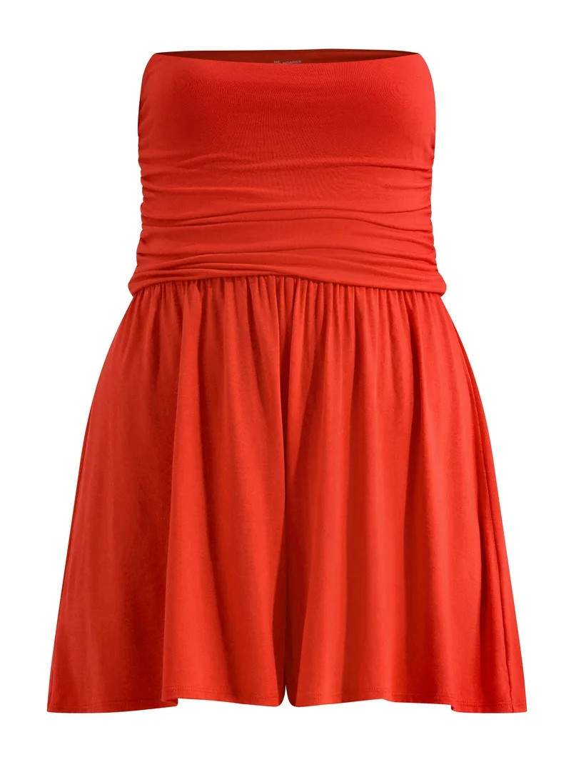 No Boundaries Ruched Knit Tube Romper, Women's | Walmart (US)