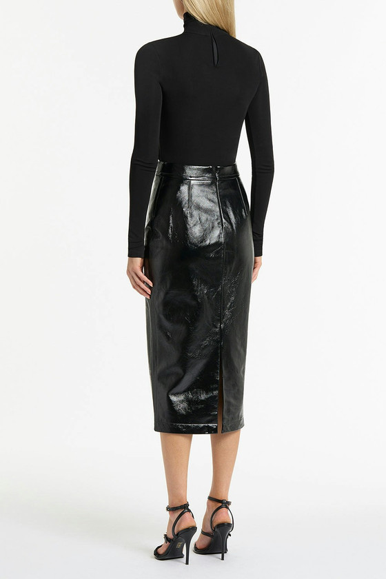 Black Lustro Leather Midi Skirt | The DOM (Australia & New Zealand)