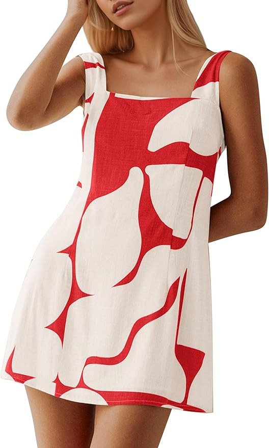 MISSACTIVER Women Sleeveless Mini Dress Print Backless Square Neck Tank Dress Boho Vacation Sundr... | Amazon (US)