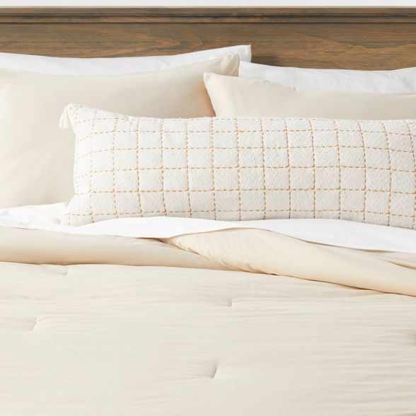 Oblong Oversized Texture Pick Stitch Plaid Decorative Throw Pillow Cream - Threshold™ | Target