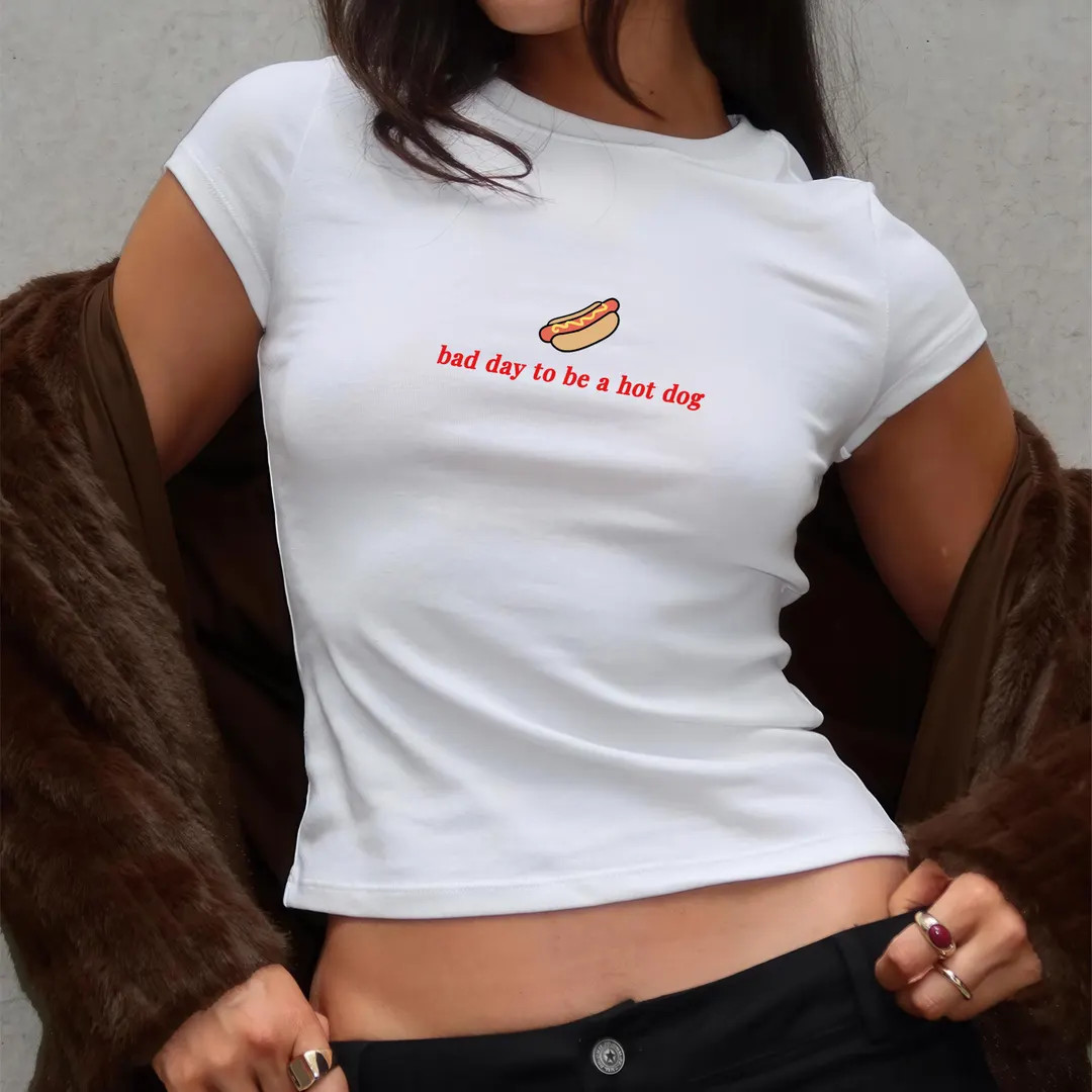 Bad Day to Be a Hot Dog Baby Tee, Funny Meme Shirt, Y2K Crop Top, Viral Tiktok Tee, Summer Aesthe... | Etsy (Global)