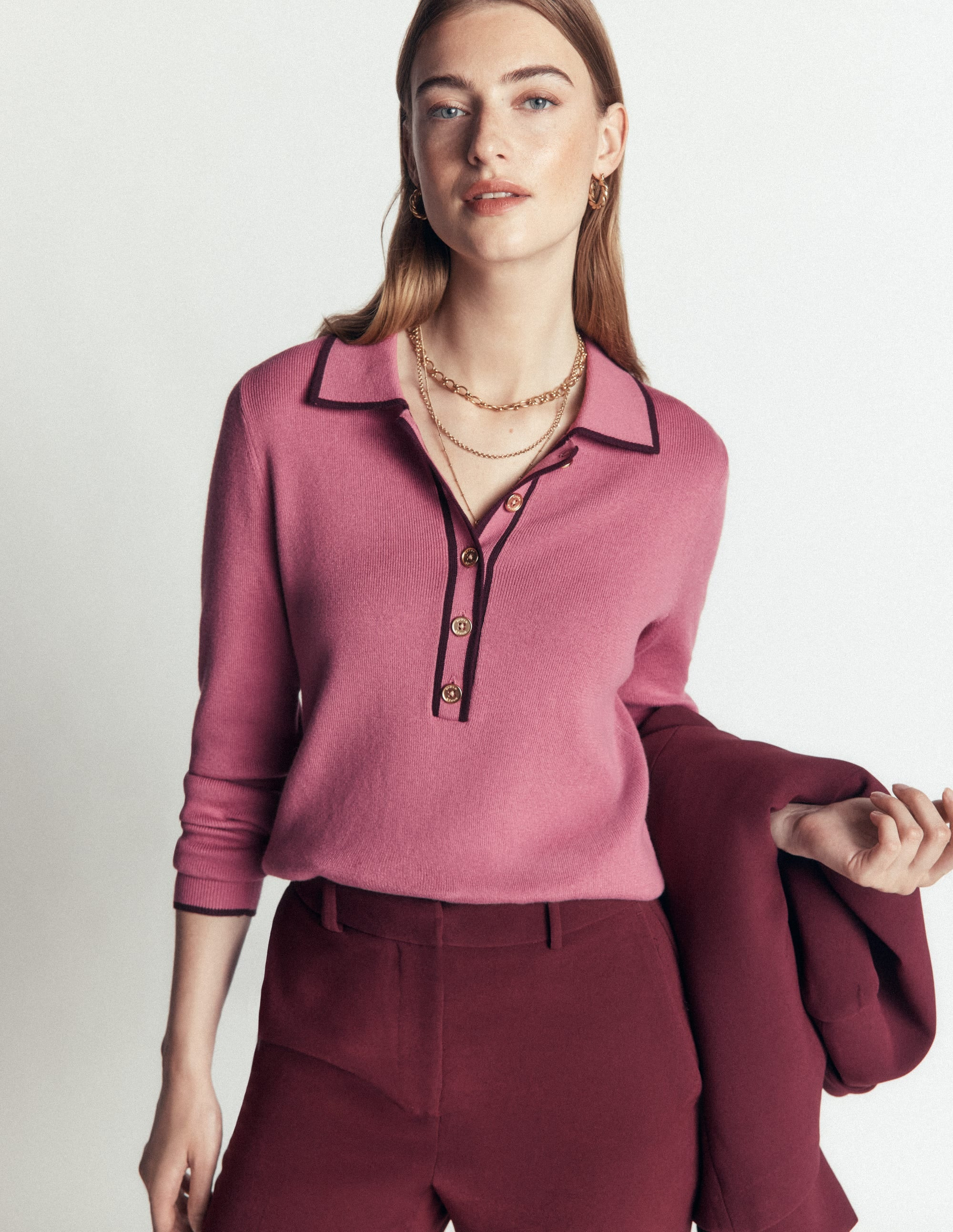 Liz Henley Sweater-Pink Heather | Boden (US)