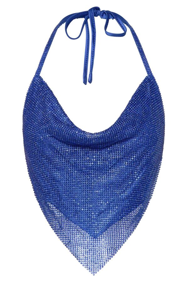 Daphne Diamante Cowl Neck Halter Top - Cobalt Blue | MESHKI US