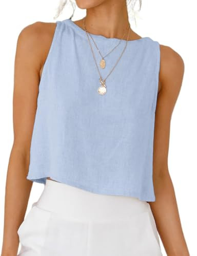 IDEALSANXUN Womens Linen Crop Tank Tops 2026 Spring Summer Sleeveless Tops | Amazon (US)