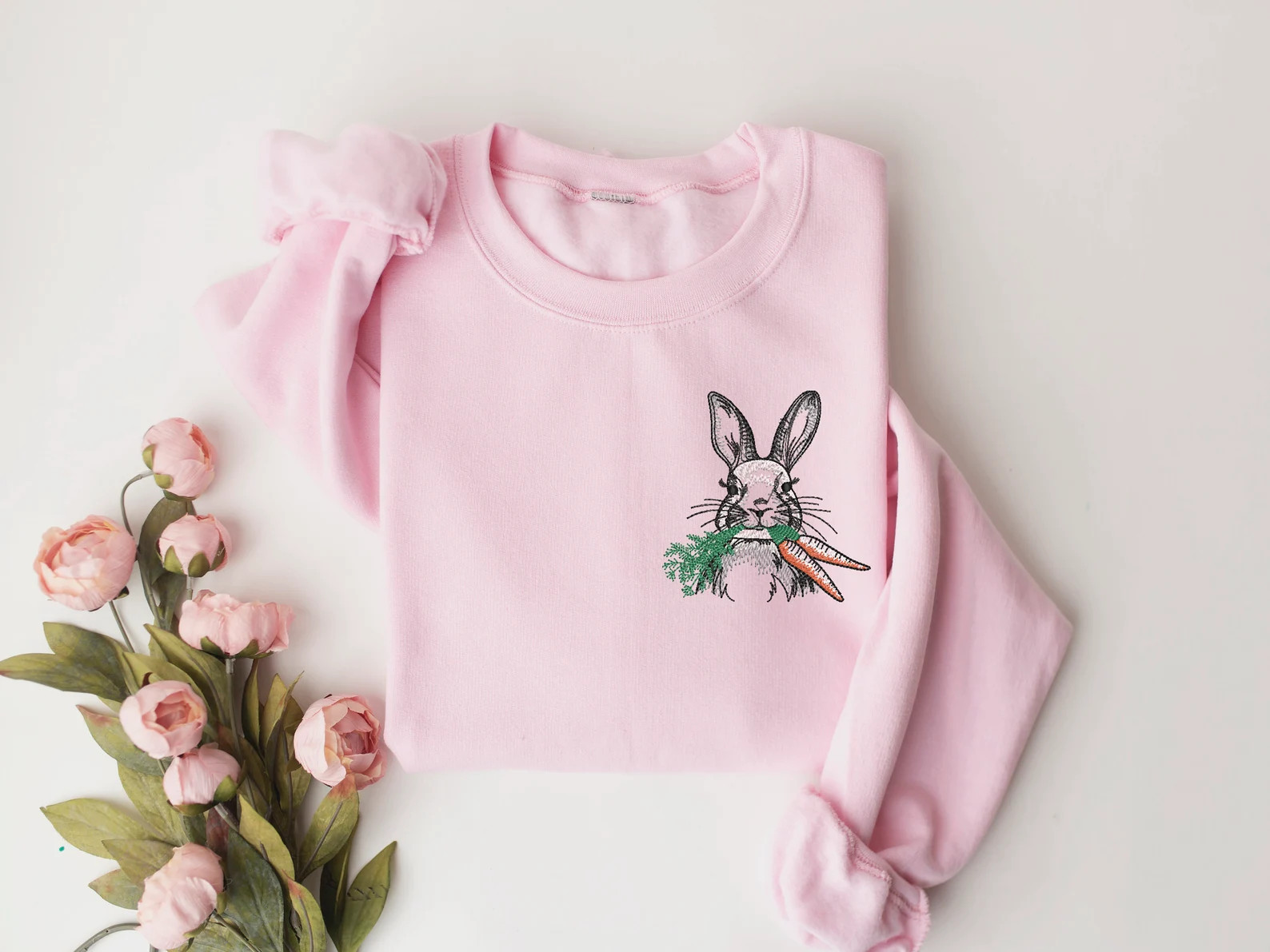 Embroidered Easter Day Sweatshirt, Embroidered Rabbit Sweatshirt, Embroidered Easter Bunny Shirt,... | Etsy (US)