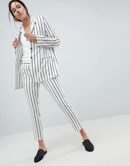 ASOS DESIGN tailored linen longline relaxed blazer in stripe | ASOS US
