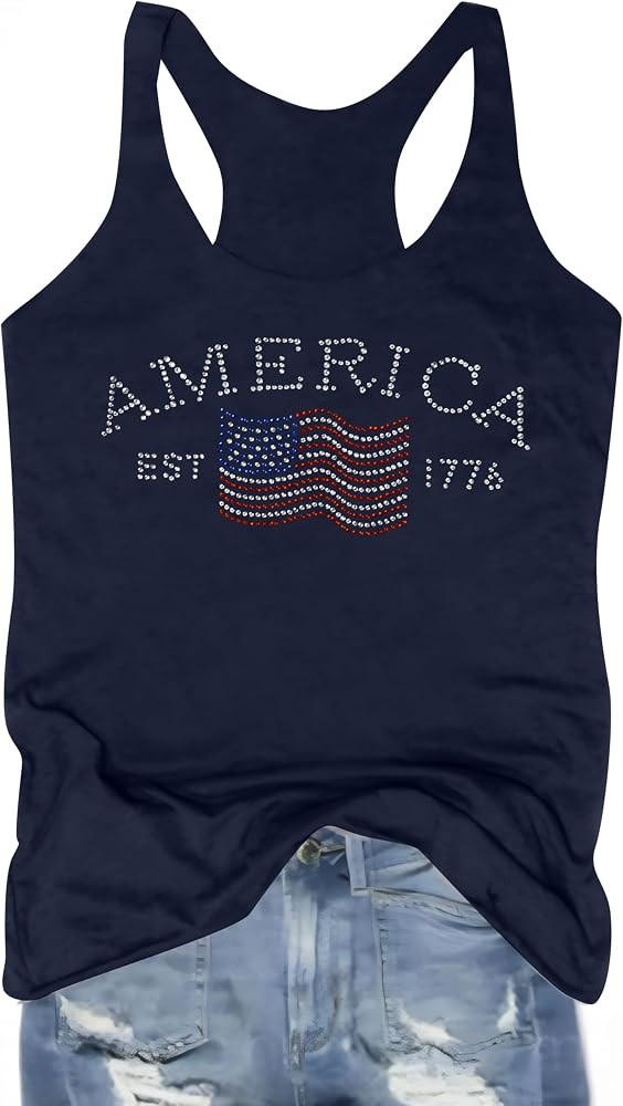 ASTANFY American Flag Tank Top Women Sparkle 4th of July Sleeveless Top Summer Patriotic Shirt Sp... | Amazon (US)