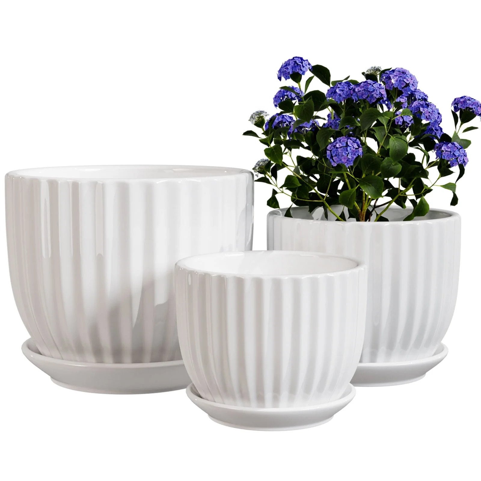 White Plant Pots Set of 3,Indoor Ceramic Flower Pot with Saucers,6.7"&5.5"&3.9" Inch Small to Med... | Walmart (US)