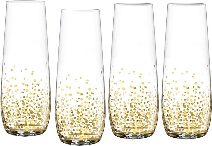 Fitz and Floyd Luster Set of 4 Stemless Champagne Flute Glasses, 9.5 Oz, Gold | Amazon (US)