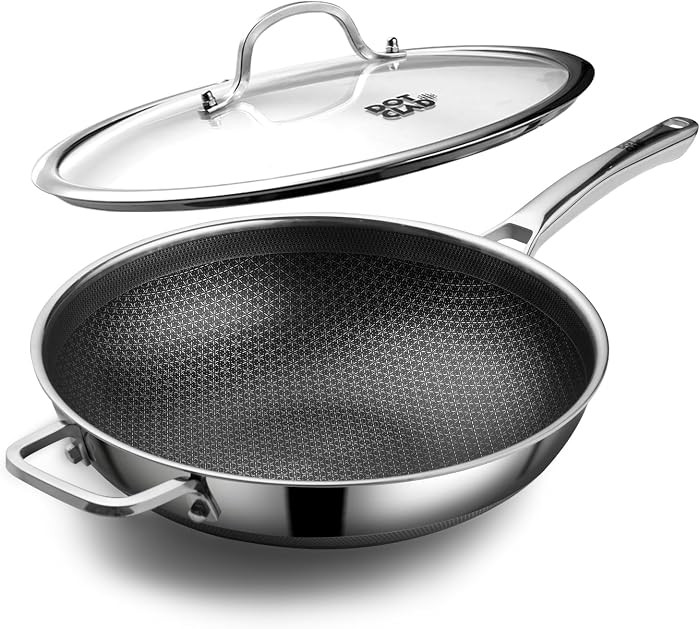DOTCLAD Wok pan,Hybrid 12 inch Wok with Lid, PFOA Free Cookware,non stick Stainless Steel Woks & ... | Amazon (US)