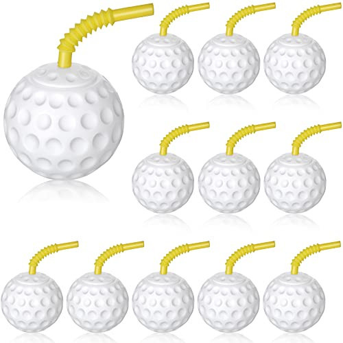 Golf Ball Cups with Lid and Straw - 14 oz Plastic Party Favors, Shaped Decorations for Drinking, Themed Parties (12) | Amazon (US)