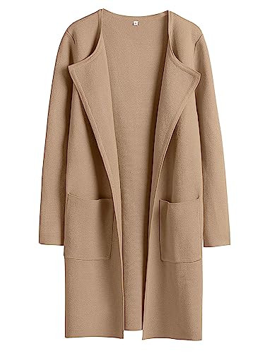 ANRABESS Women's Open Front Knit Cardigan Long Sleeve Lapel Casual Solid Classy Sweater Jacket | Amazon (US)