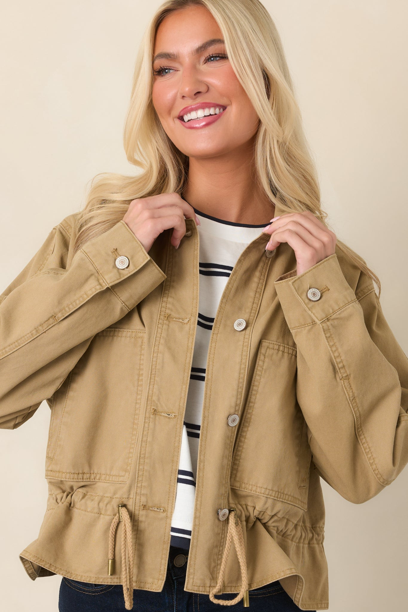 Let's Go There Tan Cotton Twill Utility Jacket | Red Dress