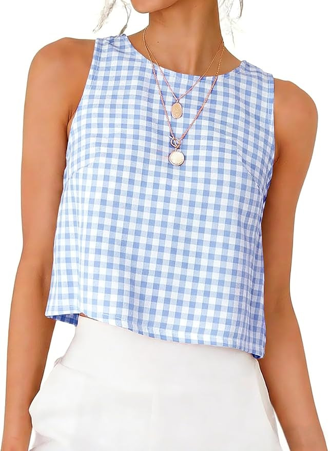 IDEALSANXUN Womens Gingham Crop Tank Tops 2026 Spring Summer Sleeveless Vest Top | Amazon (US)