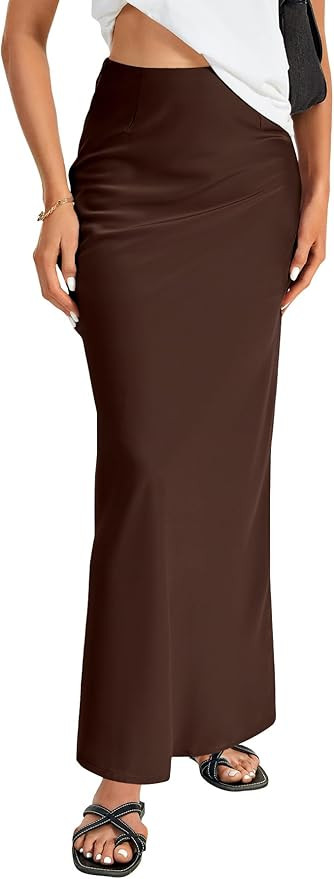 Vrtige Women's Elegant Satin Silky High Waist Zipper Flowy A Line Maxi Long Skirt | Amazon (US)