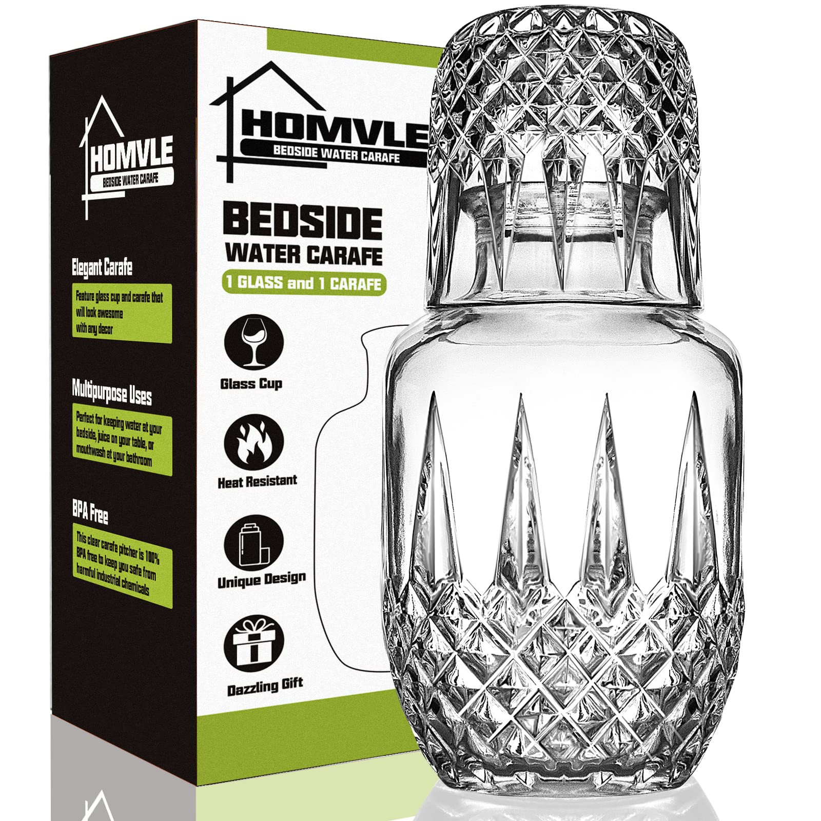 Bedside Carafe and Glass Set - Vintage Bedside Water Carafe with Glass Cup for Nightstand Storing... | Amazon (US)