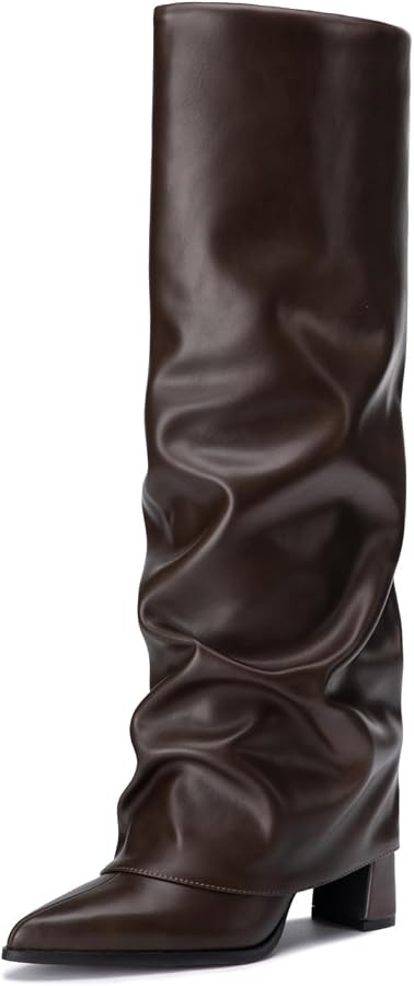 Knee High Boots Women Chunky Fold Over Tall Boots | Amazon (US)
