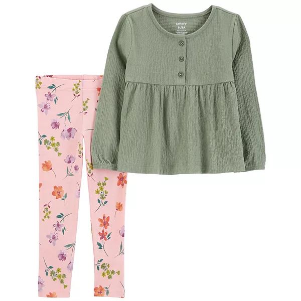 Toddler Girl Carter's 2-Piece Peplum Top & Floral Legging Set | Kohl's