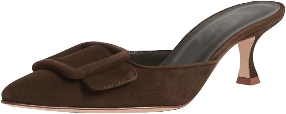 Divanne Heeled Mules for Women, Pointed Toe Slingback Pumps Buckle Kitten Heels Mules Slides Backless Dress Sandals | Amazon (US)