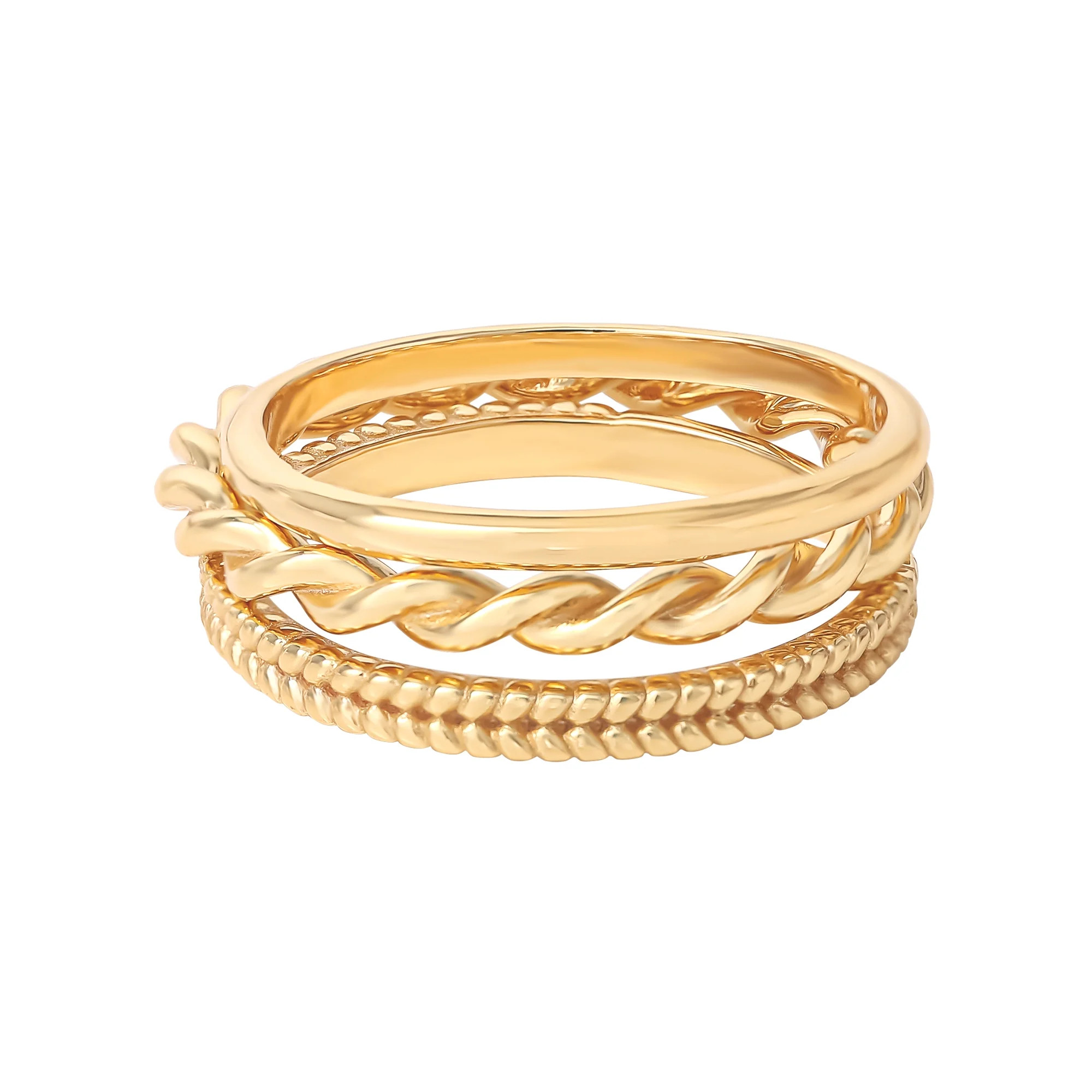 JS Jessica Simpson Women’s 14KT Gold Plated Sterling Silver 3 Piece Ring Set - Walmart.com | Walmart (US)