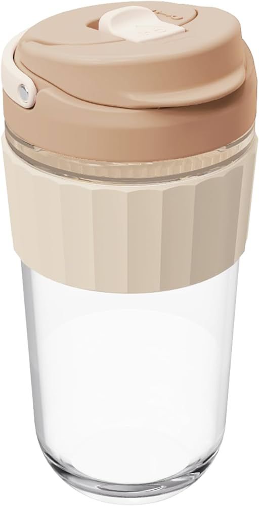 Leak-proof Glass Coffee Mug with Lid Lock, 17 oz Reusable Coffee Cup with Handle, BPA-free, Micro... | Amazon (US)