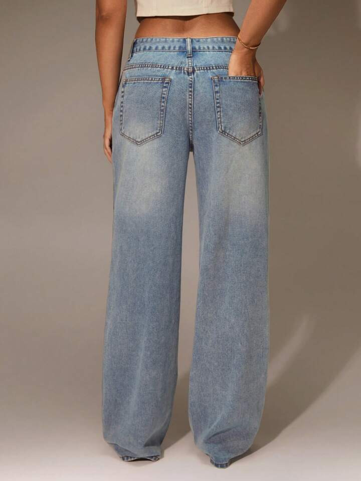 SHEIN Forever 21 New Summer Low Waisted Light Colored Straight Loose Casual Commuter Women Jeans | SHEIN