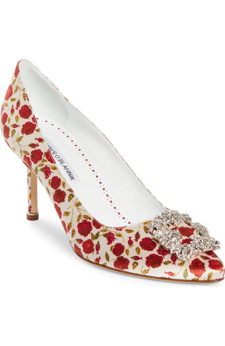 Manolo Blahnik Hangisi Floral Crystal Buckle Pump (Women) | Nordstrom | Nordstrom