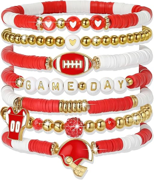 Sporty Chic Bracelets for Women Vibrant Blue White Red Gold Stretch Heishi Clay Beaded Bracelets ... | Amazon (US)